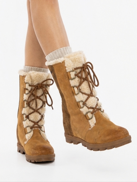 Sorel Shoes - Sorel Joan of Arctic Leather Shearling Winter Boots Size 7 Waterproof Lace Up